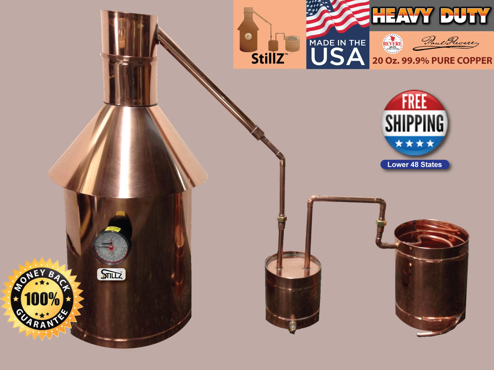 Moonshine Still 10 Gallon - Heavy Duty Copper Still+Thumper+Worm — copper still for sale