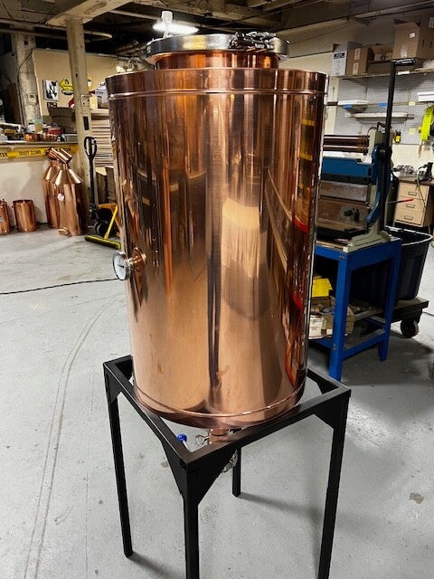 30 Gallon Copper Conical Fermenter W/ Black Painted Steel Stand — copper still for sale