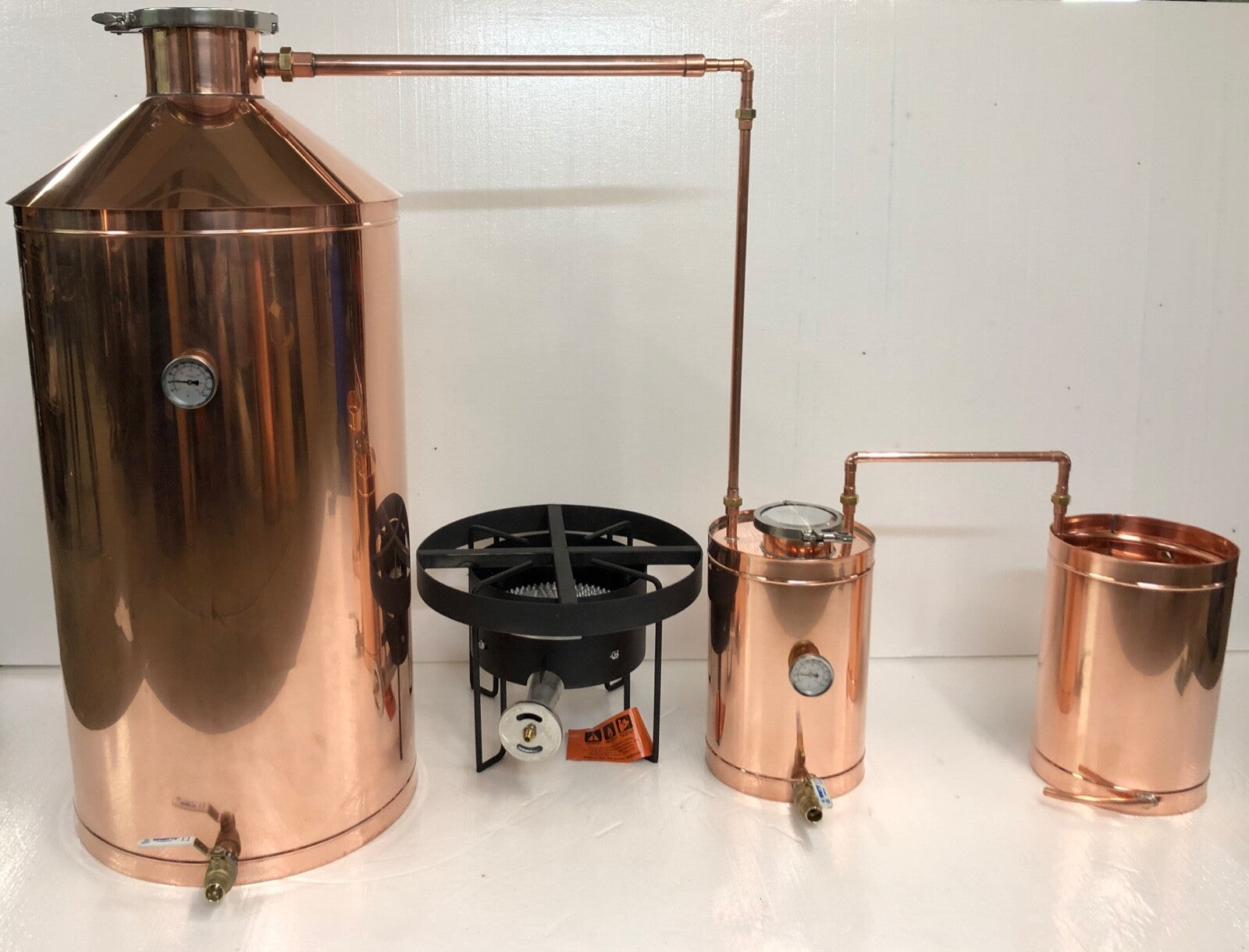 50 Gallon Copper Moonshine Still Propane Burner and Quick-Clamp Cap — copper still for sale